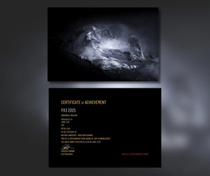 Certificate of Achievement with mountain landscape design on a dark background
