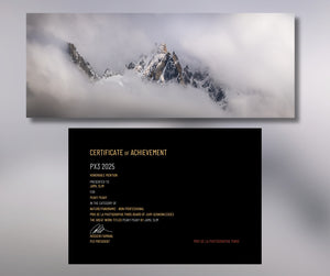 Certificate of Achievement with mountain landscape in the background